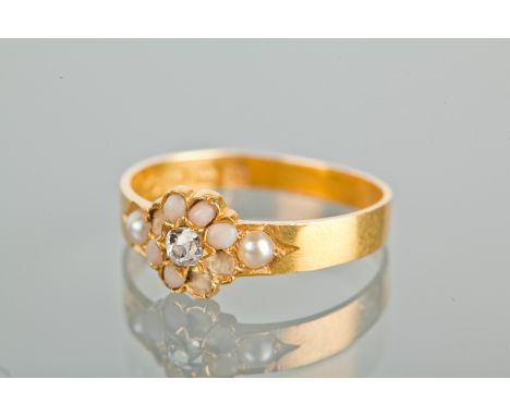 VICTORIAN DIAMOND AND PEARL CLUSTER RING