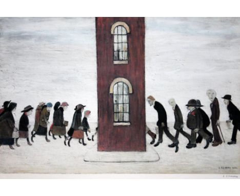 After Laurence Stephen Lowry, Meeting Point, limited edition colour print, 71cm x 47cm, blindstamp lower left, signed in penc