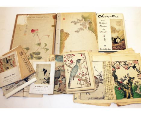 Chinese art reference books, titles include 'Chinese Color Prints of Today', 'Jewels of Light', 'Chin Pao and the Giant Panda