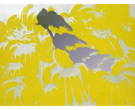 20th century school, birds and bananas, limited edition screen print no 8/15, 47cm x 36cm, monogrammed 'BEB' and 'AJ', glazed