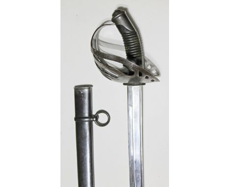 A French cavalry trooper's sword and scabbard, blade length 84.5cm.  