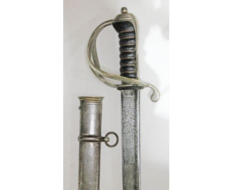 A British 1821 pattern cavalry officers sabre with scabbard, blade length 90cm.  