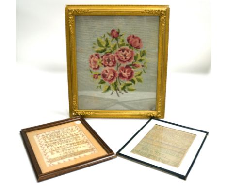 Two Victorian samplers, both cross-stitched with the alphabet, and numbers 1-10, by 'Ellen Tee 76' and 'E. R. Proctor 1886', 