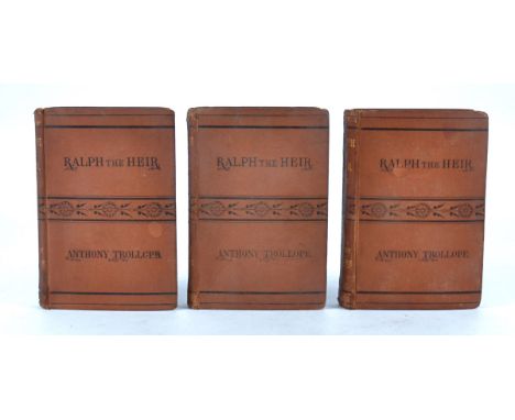 Three volumes of Anthony Trollope 'Ralph the Heir', 1871, first editions, three volumes, publisher's advertisements (facing t