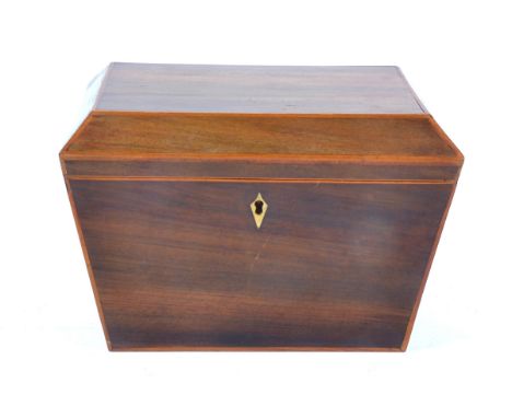 A 19th Century walnut tea caddy, with two internal foil lined sections, AF with internal wear, 15.5cm x 16cm x 22cm