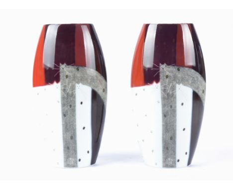 Govinder Nazran (1964-2008) for Royal Worcester, two vases, both of 'Fabian, Eustace and Faustus'  height 26cm, from the cat 