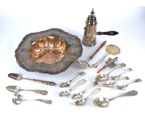 A child's silver teether rattle with coral handle,  and two knops strung with bells, the hallmarks appear rubbed, maker 'T&am