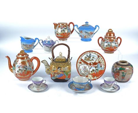 A collection of Oriental ceramic wares, to include a Yixing stoneware teapot, crackleware pot with horse rider and various Sa