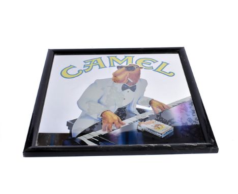 A collection of Camel and Joe Camel wall mirrors and clocks,  including Joe Camel playing the piano, advertising mirrors and 