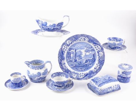 A quantity of Copeland Spode Blue Italian tablewares,  to include butter dish, jugs, gravy boat, dinner plates, saucers, cups