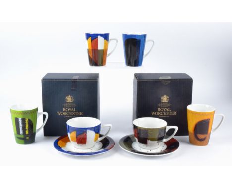 Govinder Nazran (1964-2008) for Royal Worcester, four mugs with feline subjects 'Bad Seed', 'Sentinents', 'Yellow Room', 'Gre