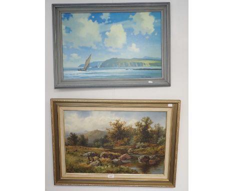 J. SCOTT CALLOWHILL 'A WELSH TROUT STREAM' oil on canvas dated 1879 and a framed print after John Skelton (on view at Fine Ar