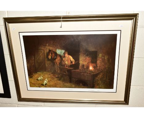 DAVID SHEPHERD (1931-2017) 'JIMMY'S FORGE' a limited edition print of a blacksmith and horse 230/850, signed to lower margin,