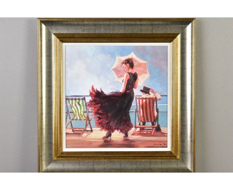 MARK SPAIN (BRITISH CONTEMPORARY), 'Dancing on The Deck', a limited edition artist proof print, 16/20, a female figure on a p