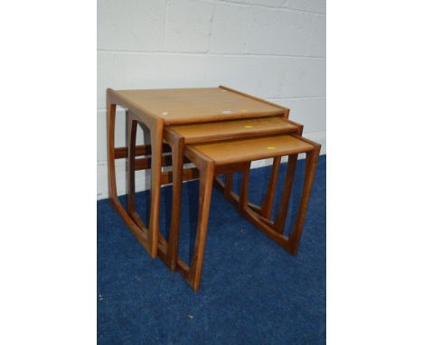 A G PLAN QUADRILLE TEAK NEST OF THREE TABLES, width 53.5cm x depth 42cm x height 50cm (middle table with ring marks)