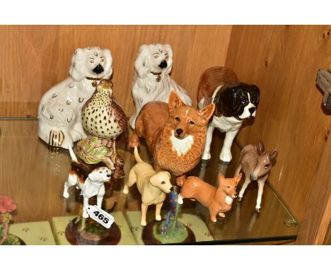 A GROUP OF BESWICK AND ROYAL DOULTON ANIMALS, Foxhound, No 2262, Corgi No 1299B, Corgi No 1736, Labrador No 1956, St Bernard 