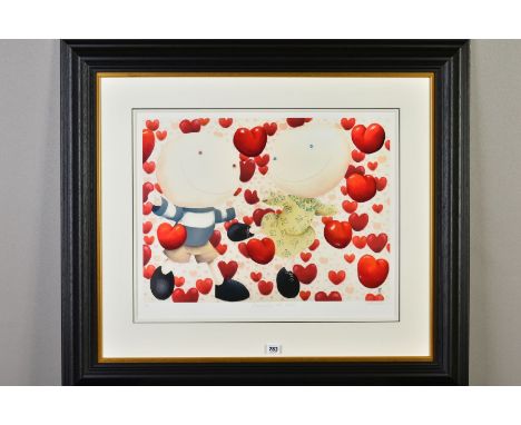 MACKENZIE THORPE (BRITISH 1956), 'Dancing in Love', a limited edition print of a couple surrounded by love hearts, 4/295, sig