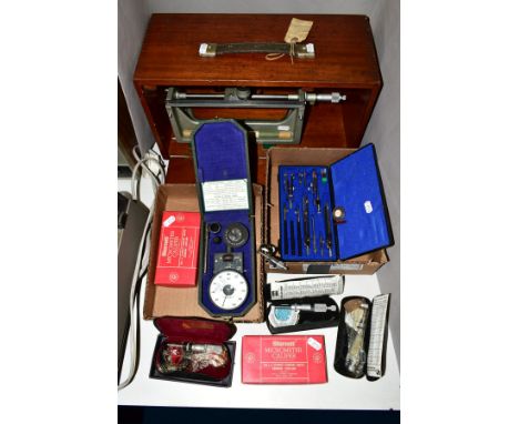 A COLLECTION OF PRECISION INSTRUMENTS, including cased and boxed micrometer Calipers by Starrett, a cased James Swift &amp; S
