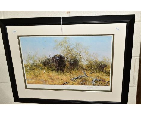 DAVID SHEPHERD (1931-2017) 'EGRETS AND FRIENDS' a limited edition print of water buffalo and birds 430/650, signed to lower m