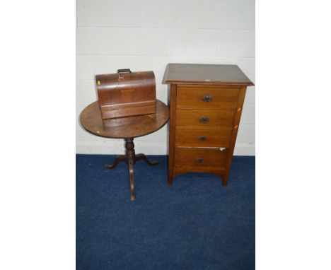 A TALL EDWARDIAN MAHOGANY FOUR DRAWER CHEST OF DRAWERS, width 63cm x depth 49cm x height 101cm, together with a georgian circ