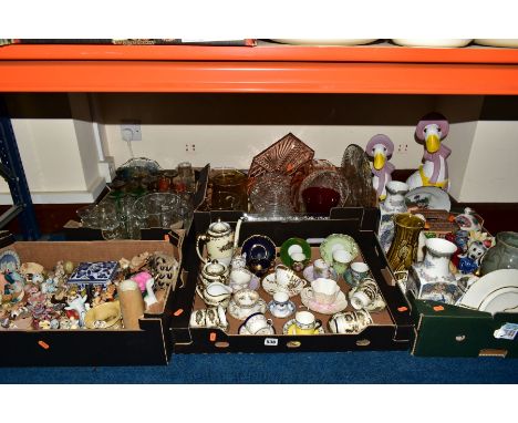 FIVE BOXES AND LOOSE CERAMICS AND GLASS ETC, to include Royal Worcester tea cup and coffee can with saucer, various cabinet c