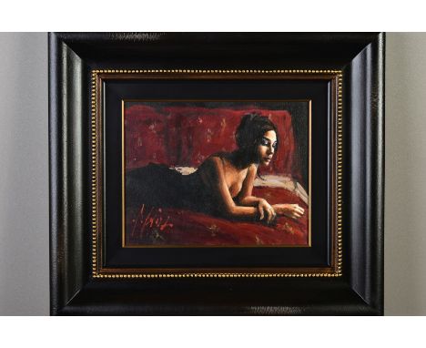 FABIAN PEREZ (ARGENTINA 1967), 'Study for Rene on The Bed #1', a portrait study of a female figure lying on a bed, signed low