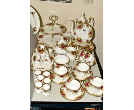 ROYAL ALBERT 'OLD COUNTRY ROSES' TEA/COFFEE SERVICE FOR SIX, comprising six each of tea cups and saucers, cake plates, sandwi