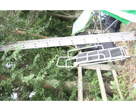 AN ALUMINIUM EXTENSION LADDER with twelve rungs to each and three metres long not extended and a step ladder (2)