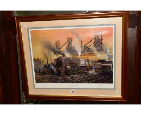 TERENCE CUNEO (BRITISH 1907-1996) 'LAST OF THE STEAM WORKHORSES', a limited edition print 279/850 of a Rusting Steam Train, s