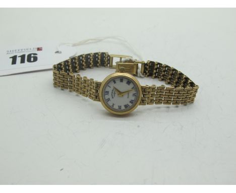 Rotary; A Modern 9ct Gold Cased Ladies Wristwatch, to integral bracelet (overall weight including movement etc 14grams).