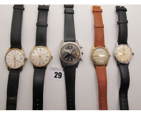 Helvetia: A Gent's Wristwatch, the signed dial (discoloured) with line markers and Arabic numerals in plain case, to leather 