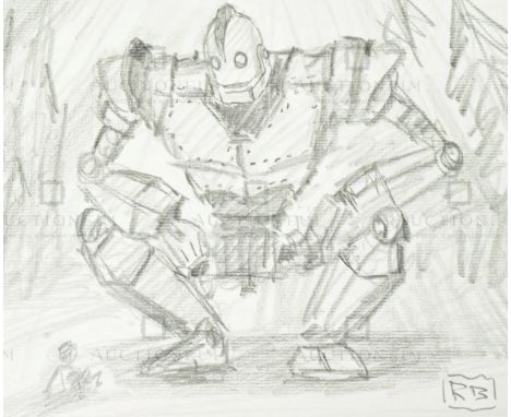 The Iron Giant (1999) - Richard Bazley (lead animator) - an original pencil on paper drawing portraying the characters Hogart