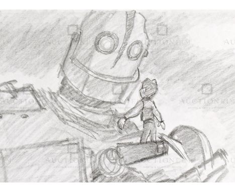 The Iron Giant (1999) - Richard Bazley (lead animator) - an original pencil on paper drawing portraying the characters Hogart