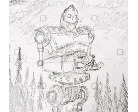 The Iron Giant (1999) - Richard Bazley (lead animator) - an original pencil on paper drawing portraying the characters Hogart