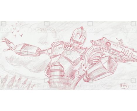 The Iron Giant (1999) - Richard Bazley (lead animator) - an original pencil on paper drawing portraying the The Giant, as dra