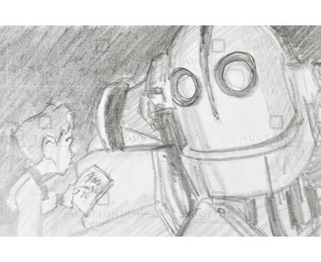 The Iron Giant (1999) - Richard Bazley (lead animator) - an original pencil on paper drawing portraying the characters Hogart