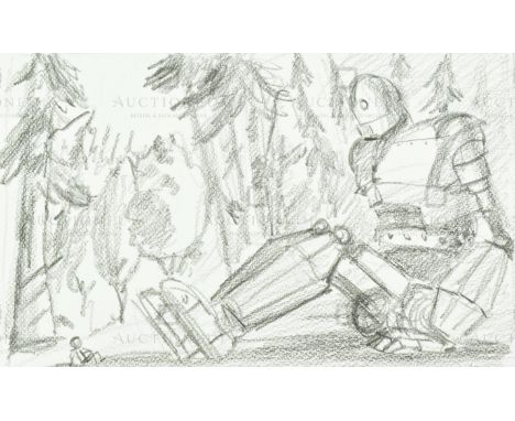 The Iron Giant (1999) - Richard Bazley (lead animator) - an original pencil on paper drawing portraying The Giant, as drawn b