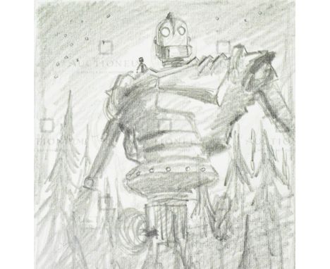 The Iron Giant (1999) - Richard Bazley (lead animator) - an original pencil on paper drawing portraying the characters Hogart
