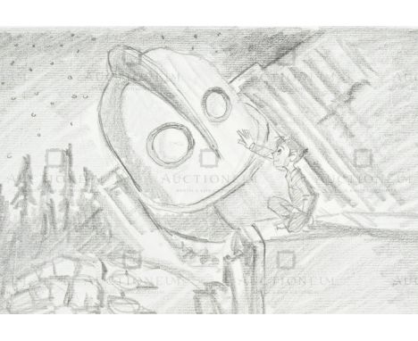 The Iron Giant (1999) - Richard Bazley (lead animator) - an original pencil on paper drawing portraying the characters Hogart