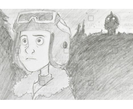 The Iron Giant (1999) - Richard Bazley (lead animator) - an original pencil on paper drawing portraying the characters Hogart