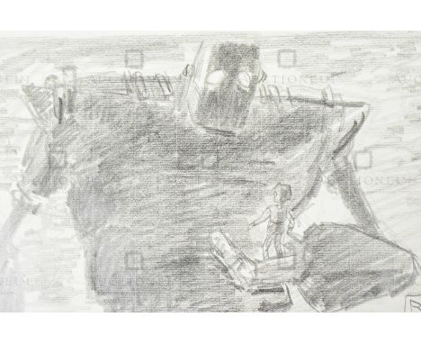 The Iron Giant (1999) - Richard Bazley (lead animator) - an original pencil on paper drawing portraying the characters Hogart