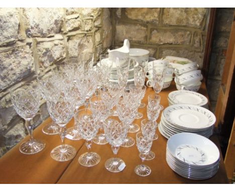 Collection of star cut glass vessels to include goblets, sherries and flutes; together with a various pieces of Royal Worcest