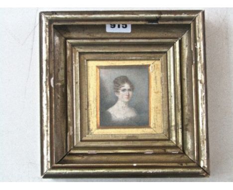 An early 19th century miniature portrait of a bust length study of a young woman, 7x6cm in wide gilt frame