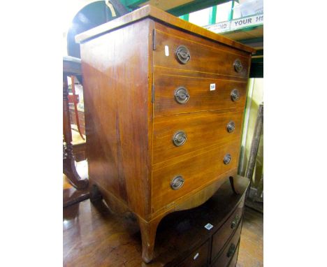 A Georgian mahogany commode presented as a small chest of four drawers, raised on swept supports, 62cm wide
