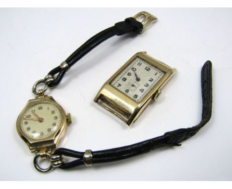 Vintage Omega style 9ct gentleman's watch head, the square dial with subsidiary second hand and Arabic numerals; together wit