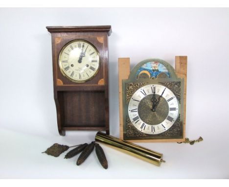 A collection of horology to include an incomplete eight bell long case dial, a further wall clock inscribed Dawes of Chipping