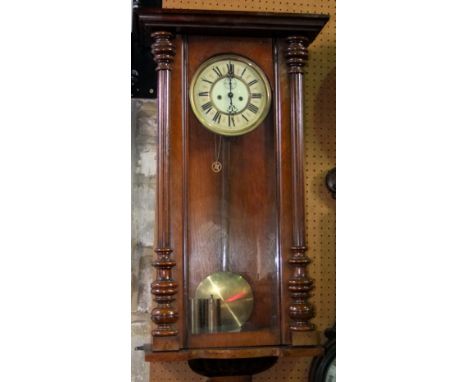 Vienna regulator type two train wall clock, 93cm high