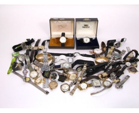 Large quantity of vintage wrist watches together with a further gold plated pocket watch 