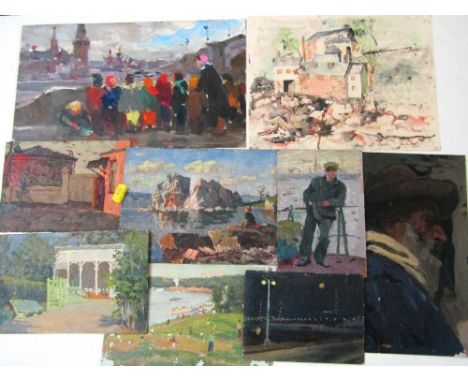 An interesting collection of Eastern European and other oil paintings and gouache studies, mainly on board, including a study