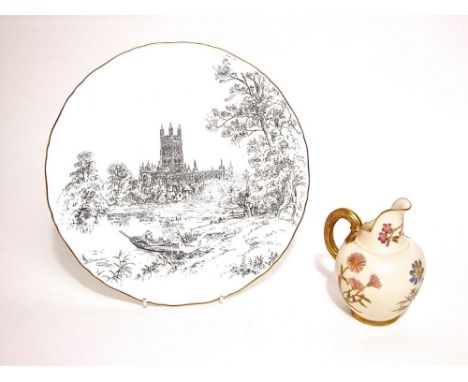 A Royal Worcester flat back ivory ground jug with painted floral decoration and with puce printed mark to base, number 1094, 